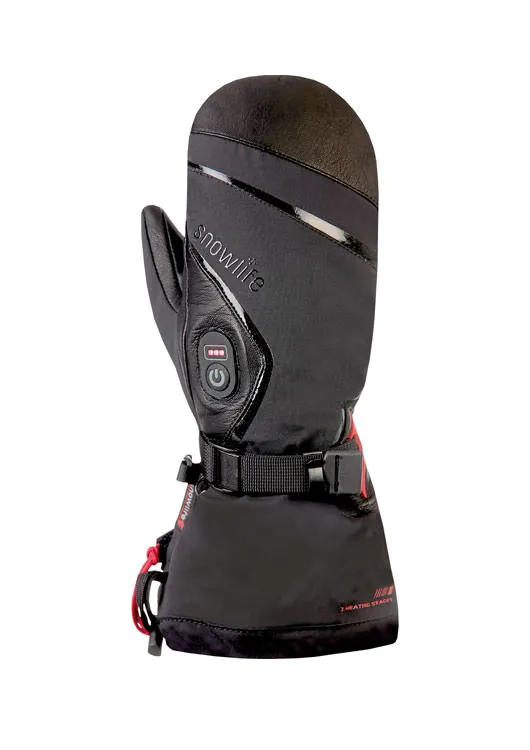 Black Snowlife Heat GTX Mitten, heatable mitten with control button and strap.