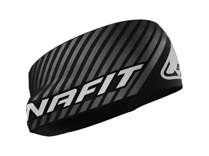 Bandeau noir Dynafit Alpine Reflective avec bandes diagonales et logo de la marque.