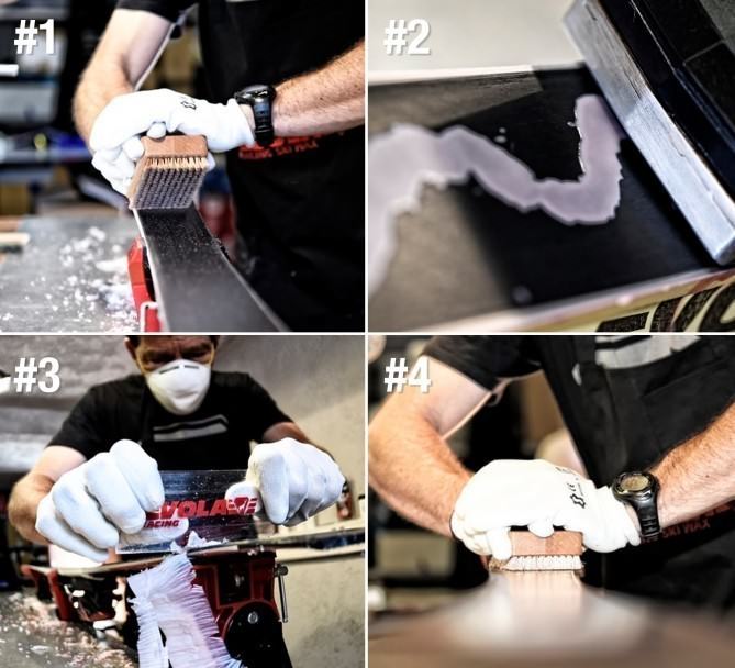 Skipräparation mit Wachs Collage: Skipräparation mit Wachs. Bürsten, Wachs auftragen, abziehen und polieren.