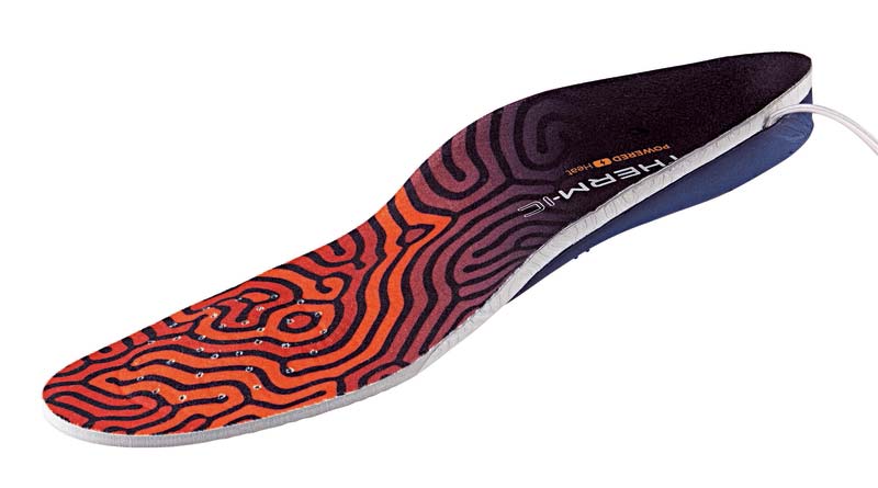 Therm-ic Heat 3D Insole: Heizsohle mit orangem Muster und Kabel.