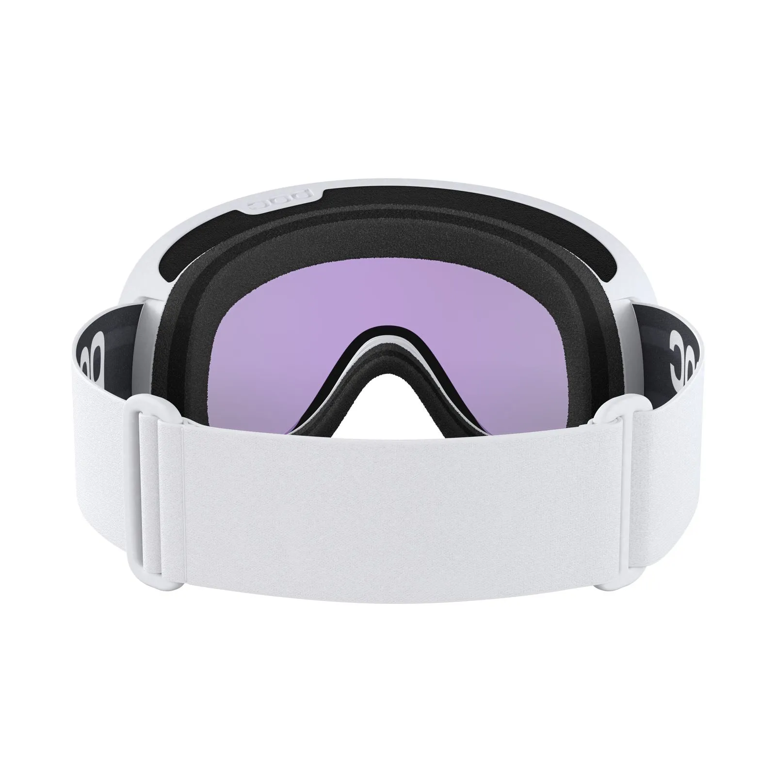 Vista frontale delle maschere da sci POC Retina in Hydrogen White con lenti Partly Sunny Blue.