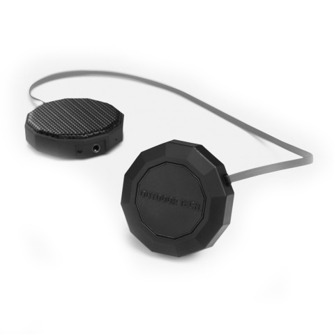 Schwarzes Giro Wired Helmet Audio System mit Kabel und zwei Ohrstücken.