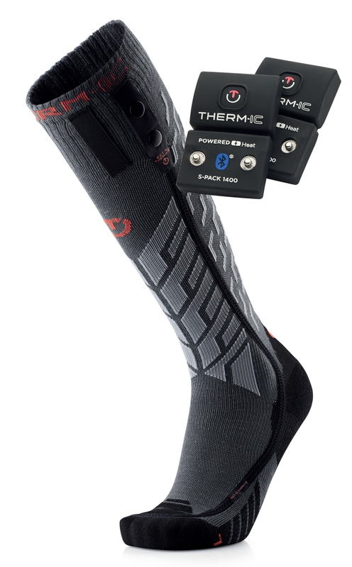Chaussettes thermiques avec accumulateurs Chaussettes Thermic Ultra Warm grises avec des accents noirs et deux accus S-Pack 1400 noirs.