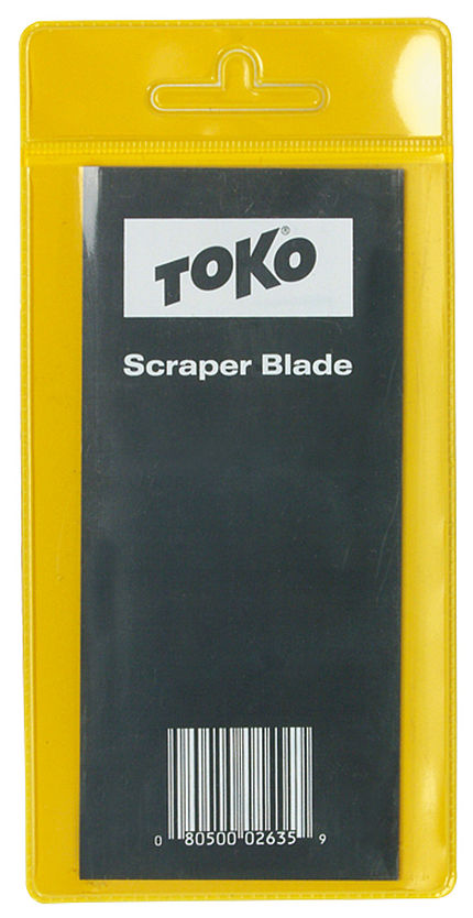Verpackte Toko Steel Scraper Blade in gelber Hülle mit Sichtfenster und Barcode.