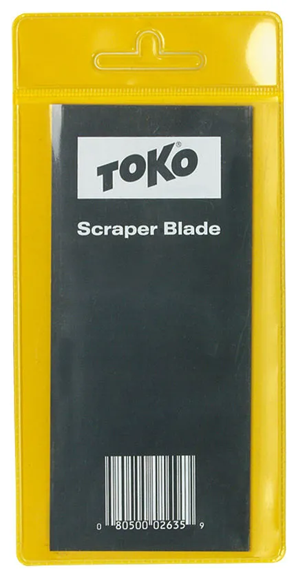 Verpackte Toko Steel Scraper Blade in gelber Hülle mit Sichtfenster und Barcode.