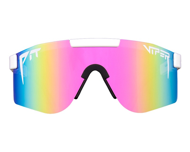 Weiße Pit Viper Sonnenbrille "Miami Nights" mit regenbogenfarbenem Glas.