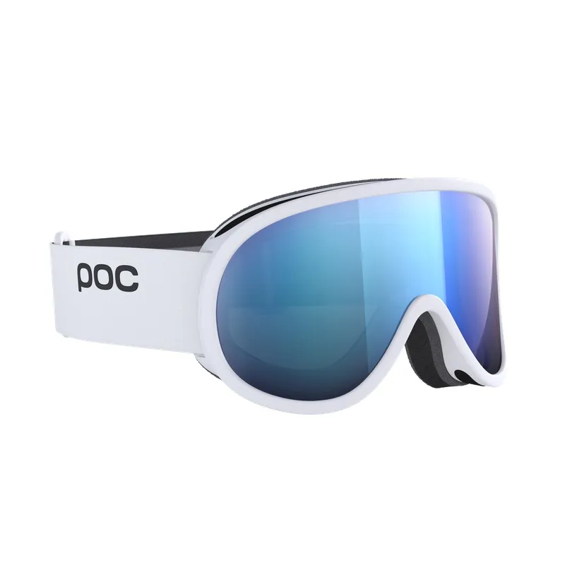 White POC Retina Mid ski goggles with blue mirrored cylindrical lens.