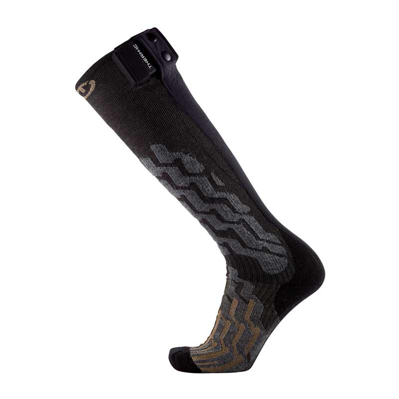 Une chaussette de ski noire de la longueur du genou Therm-ic Powersocks Heat Fusion Women avec un motif gris-brun.