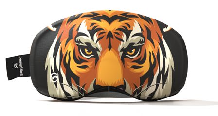 Skibrillen-Schutz, Easy Tiger Pro Soc, mit Tigergesicht-Design in Orange, Schwarz und Weiß.
