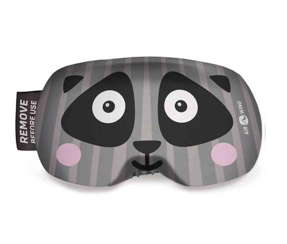 Airwing Racoon Skibrillenschutz mit Waschbärgesicht und Warnhinweis "Remove Before Use".