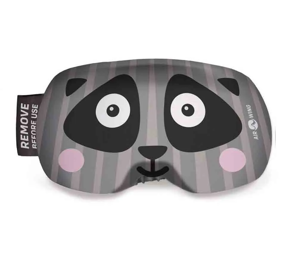 Airwing Racoon ski goggle protector with raccoon face and "Remove Before Use" warning.