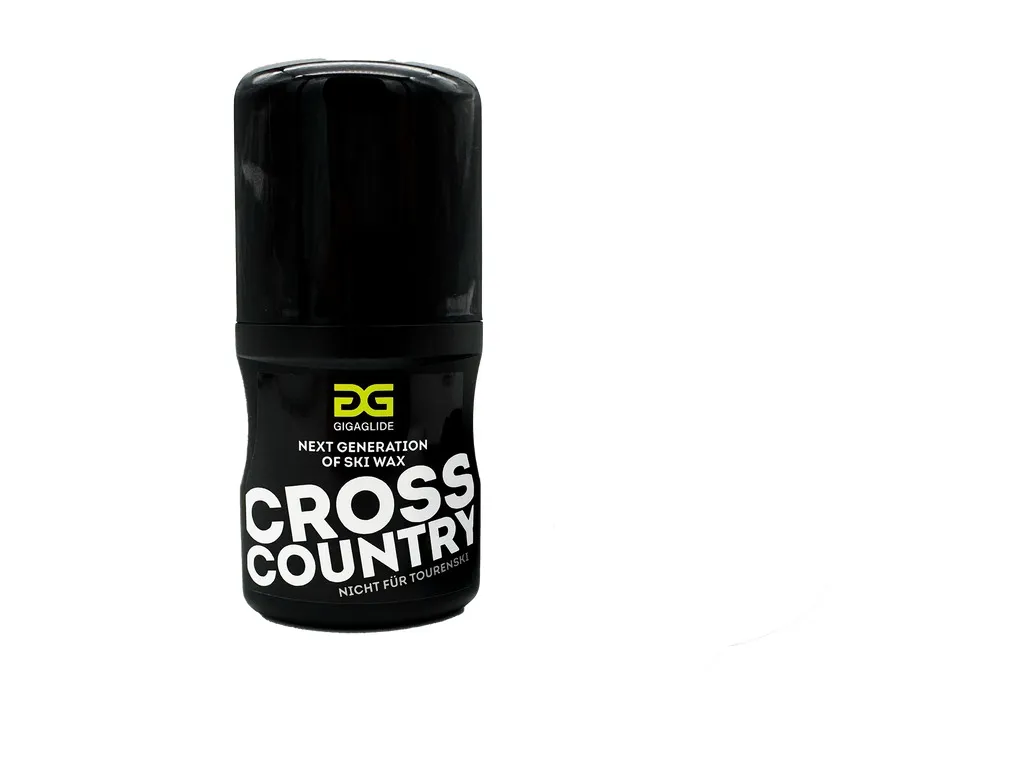 Schwarze 50ml Flasche Gigaglide Cross Country Skiwachs für Langlaufski, mit Schriftzug.