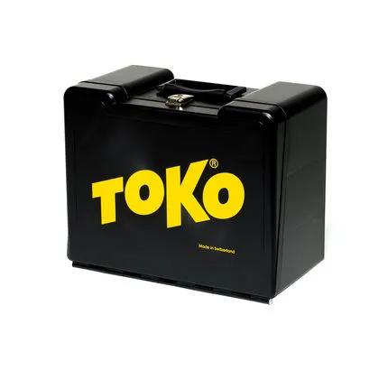 Black Toko cell phone box with three drawers and carrying handle, side drawers visible, Toko logo yellow.