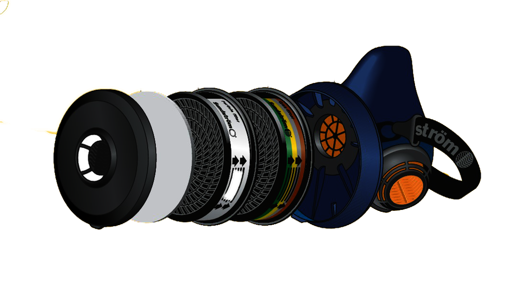 Toko Racing Protection Mask mit Gas- und Partikelfilter, Explosionsansicht.