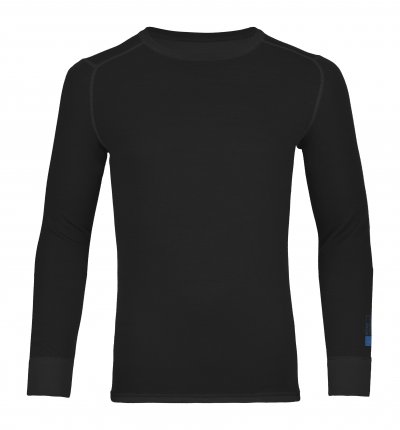 T-shirt noir Ortovox 210 Supersoft Long Sleeve pour hommes, vue de face, manches longues, coupe près du corps.