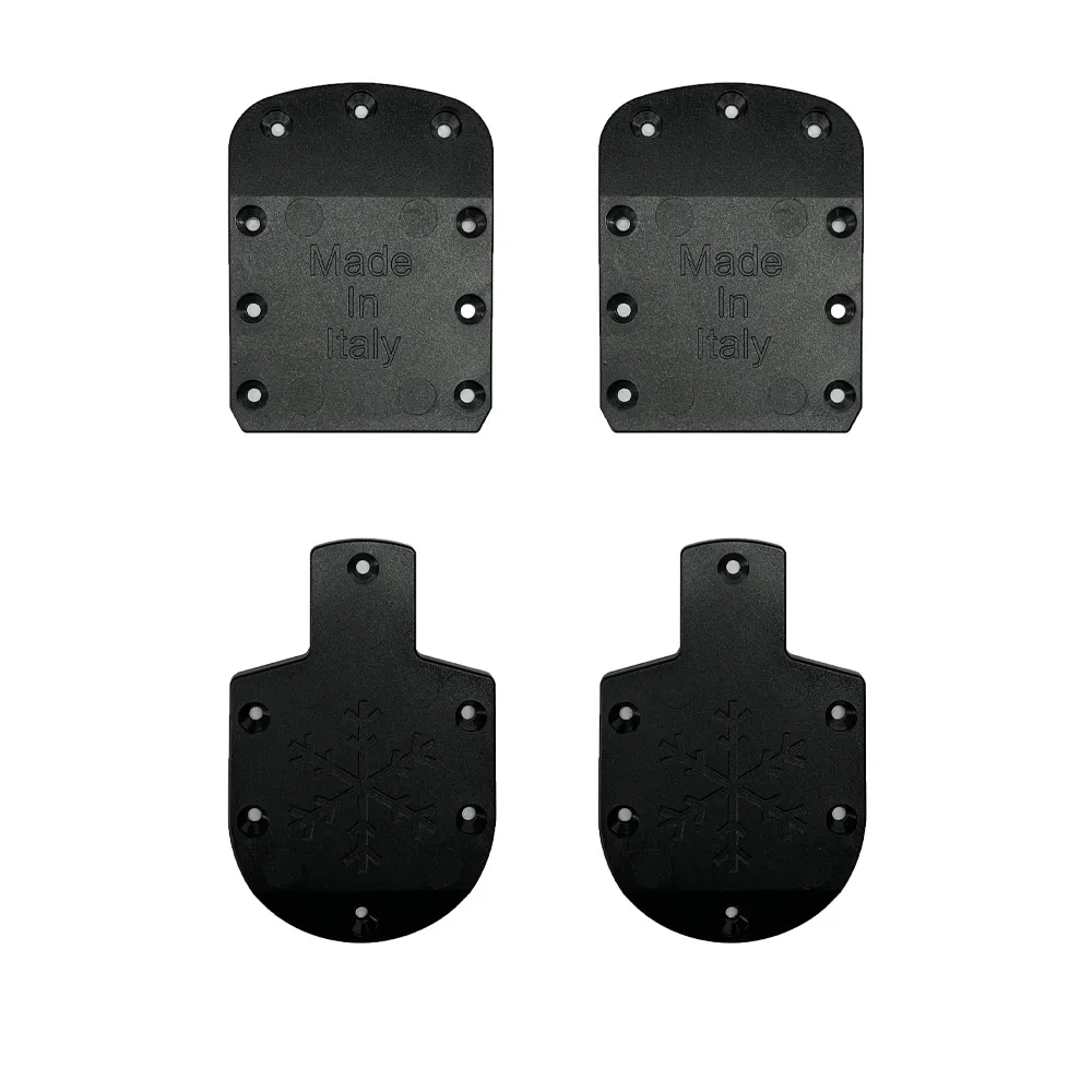 Kit Lifter noir 5mm pour chaussures de ski : deux semelles avec "Made in Italy" et deux talonnettes avec motif flocon de neige.