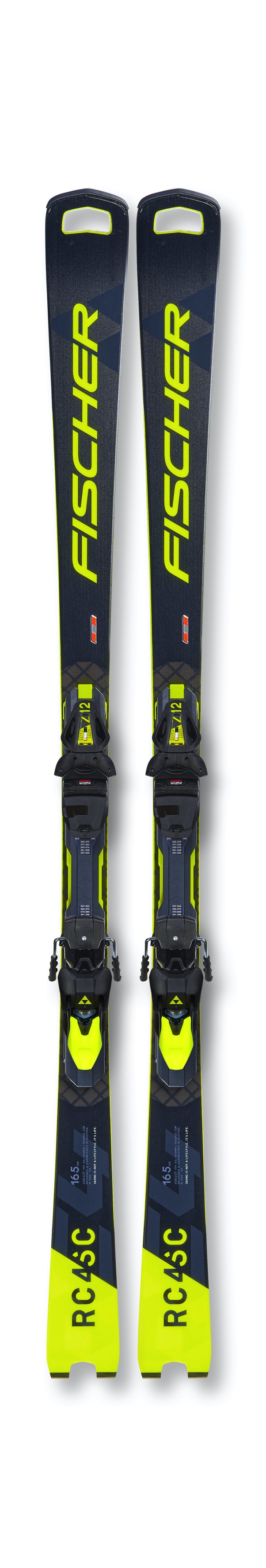 Ski RC4 Worldcup SC mit Z12 Bindung von Fischer in Gelb und Schwarz.