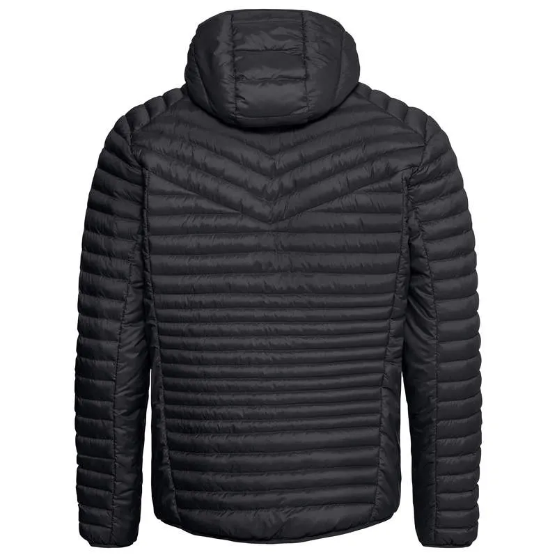 Back view of the black Head Primo Hooded Jacket with hood and horizontal quilting.