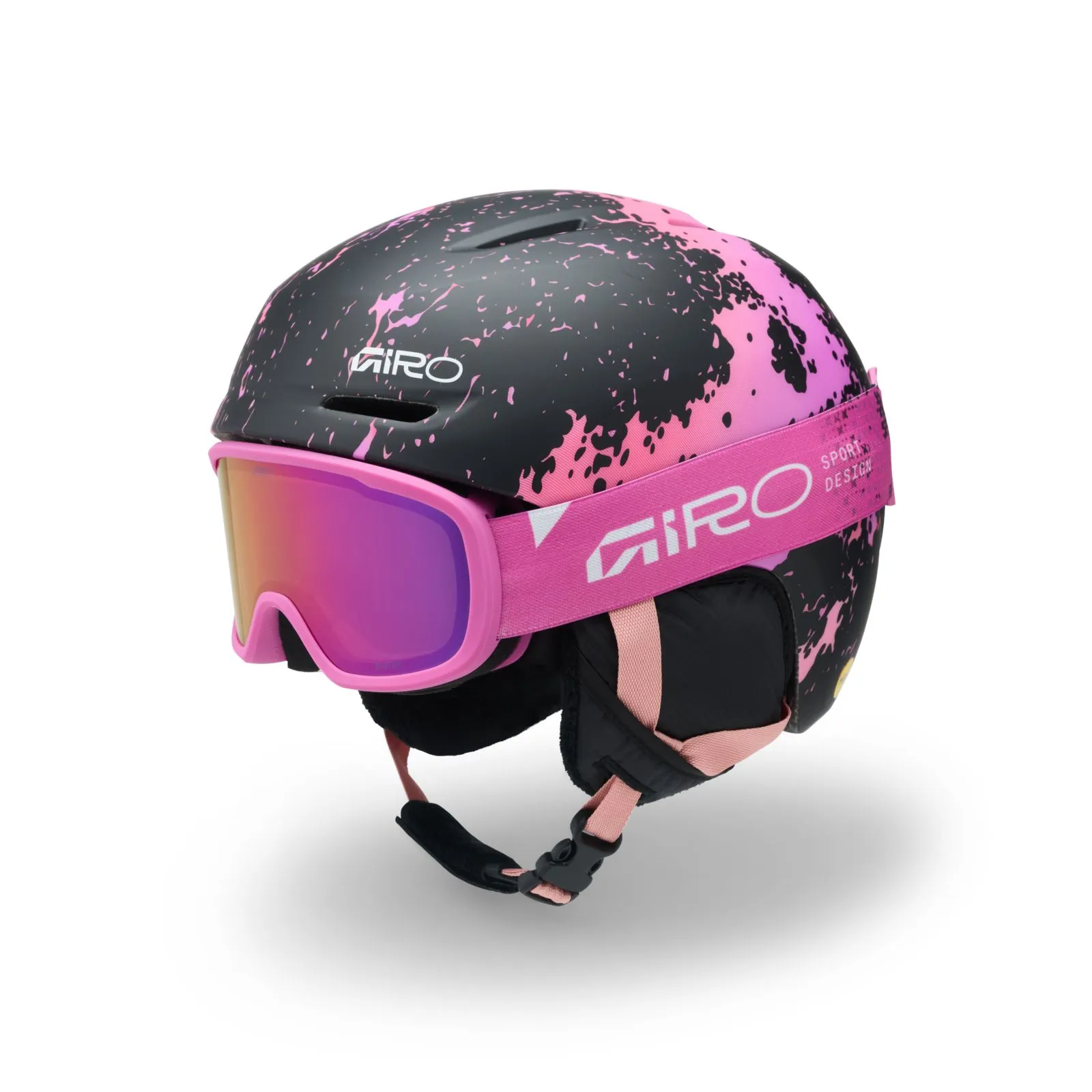Giro Spur Combo Pack Kinder Skihelm mit Skibrille Matte Neon Pink Surge