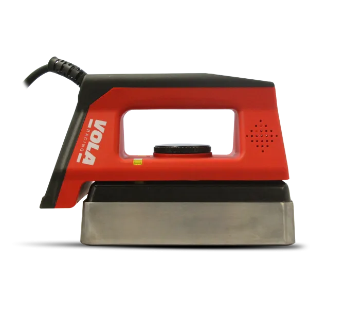 Red Digital Iron Pro waxing iron with silver heating plate and black handle.