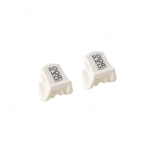 POMOCA Back Fix Hooks Two white Back Fix Hooks with POMOCA lettering, slightly slanted on a light background.