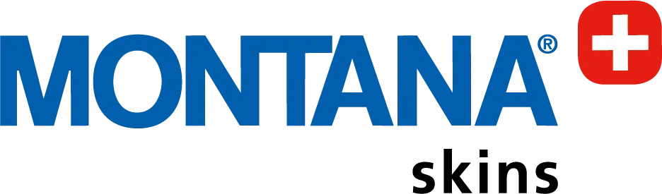 The logo of "Montana Skins" is blue with a red square with a white cross.