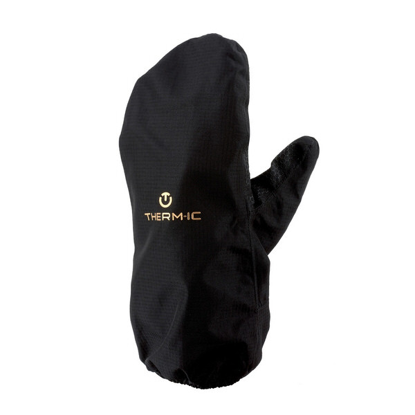 Schwarzer Therm-ic Weather Shield Überziehhandschuh, Fäustling, mit Logo, isolierend und wasserabweisend.