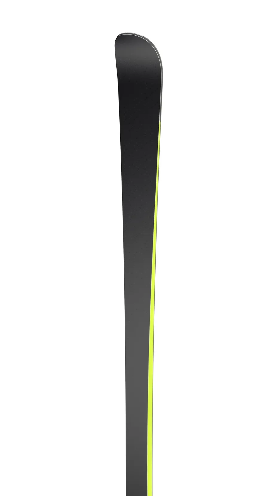 Detailansicht Ski Ramser Yellow GS, Skiende mit gelbem Seitenstreifen vor weißem Hintergrund.