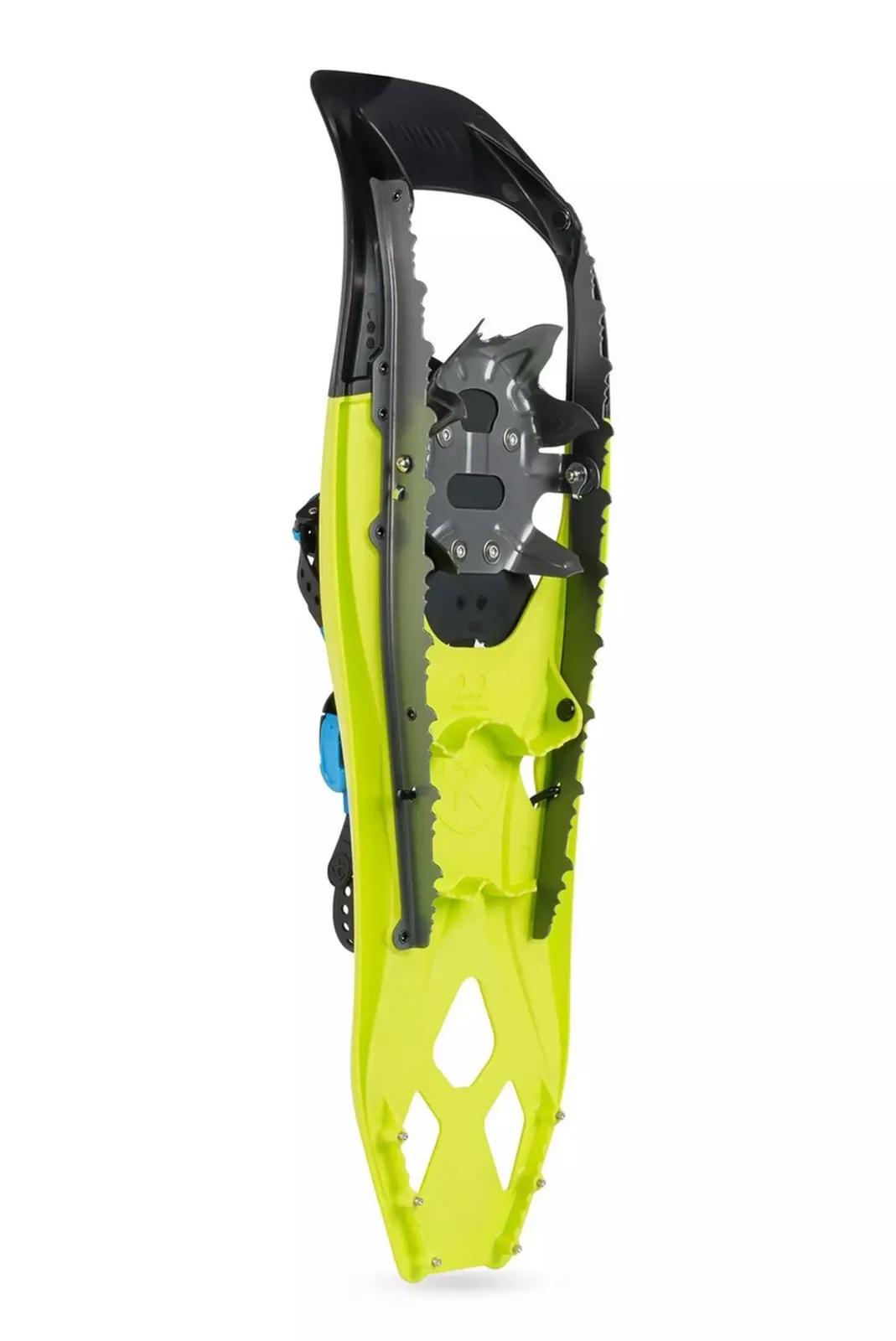 A lime green Tubbs Flex Alp 21 women's snowshoe, side standing, with black and gray details.