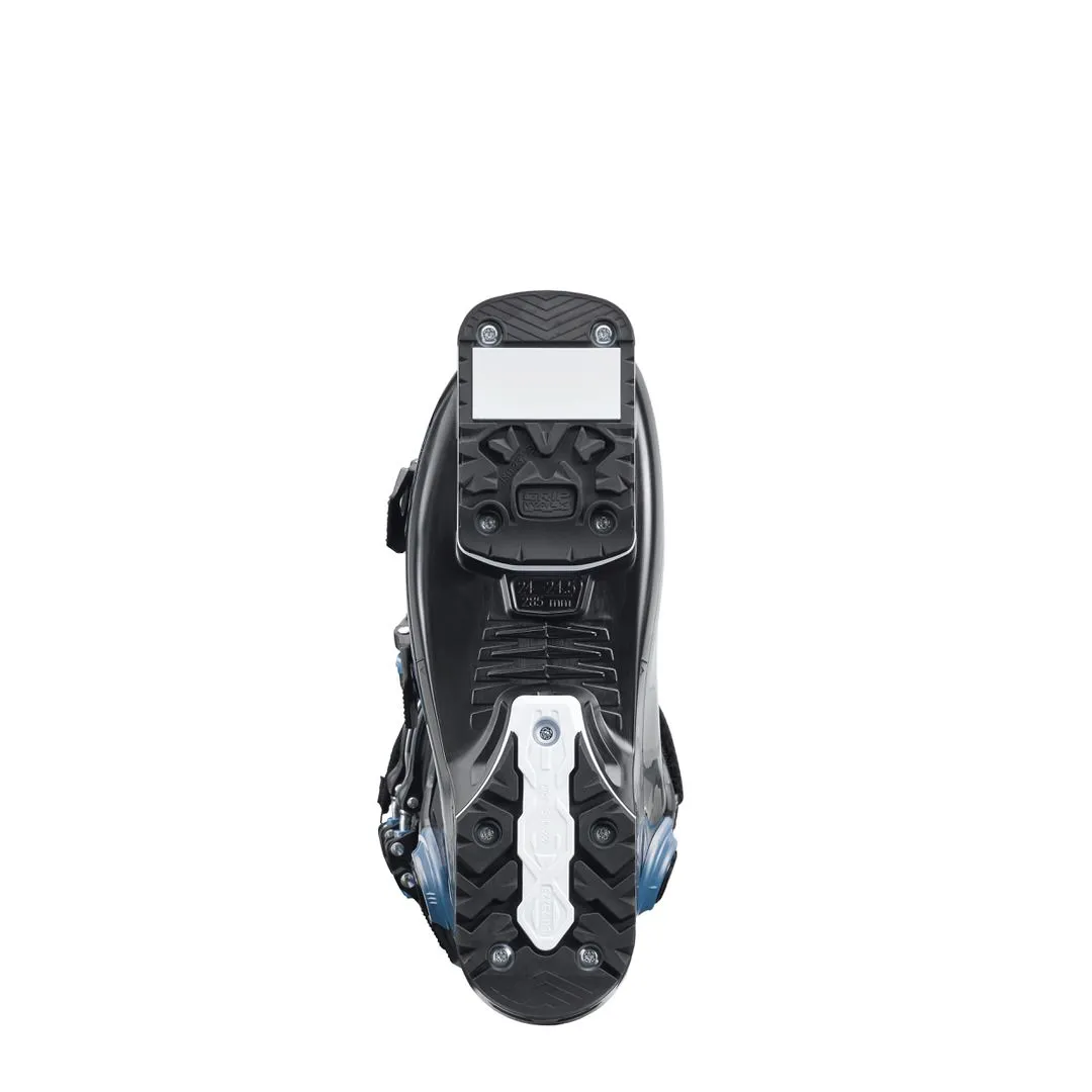 View of the sole of the Nordica Promachine 95 W GW ski boot in black and blue, with Gripwalk and size information.