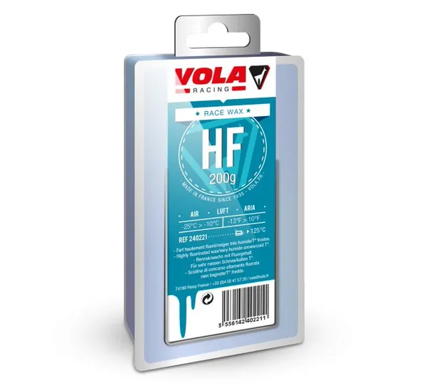 Verpackung Vola Racing Race Bleu HF Wachs, hellblaue Dose mit Produktinformationen.