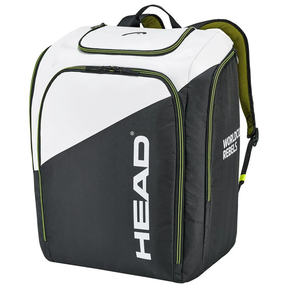 Rebels Racing Backpack L in Weiß und Schwarz mit Tragegriffen und Schultergurten. Seitlich ist das HEAD Logo zu sehen.