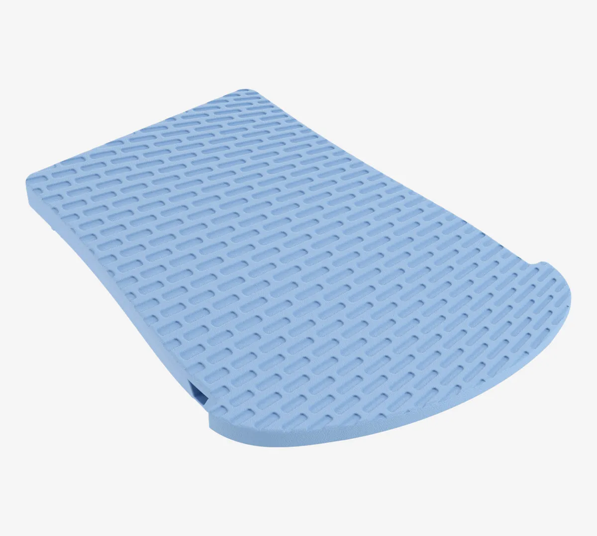 Light blue footrest with studded pattern and rounded front.