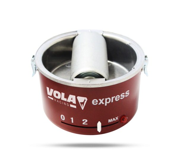 Roter Vola Racing Wachsroller mit silberner Rolle und Temperaturregler.