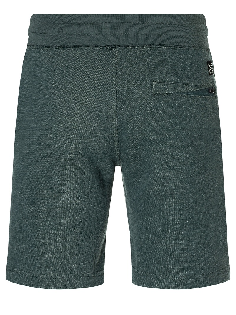 Nahaufnahme der Rückseite der Super.Natural Men Knitted Shorts in Urban Chic, mit Gesäßtasche mit Reißverschluss.