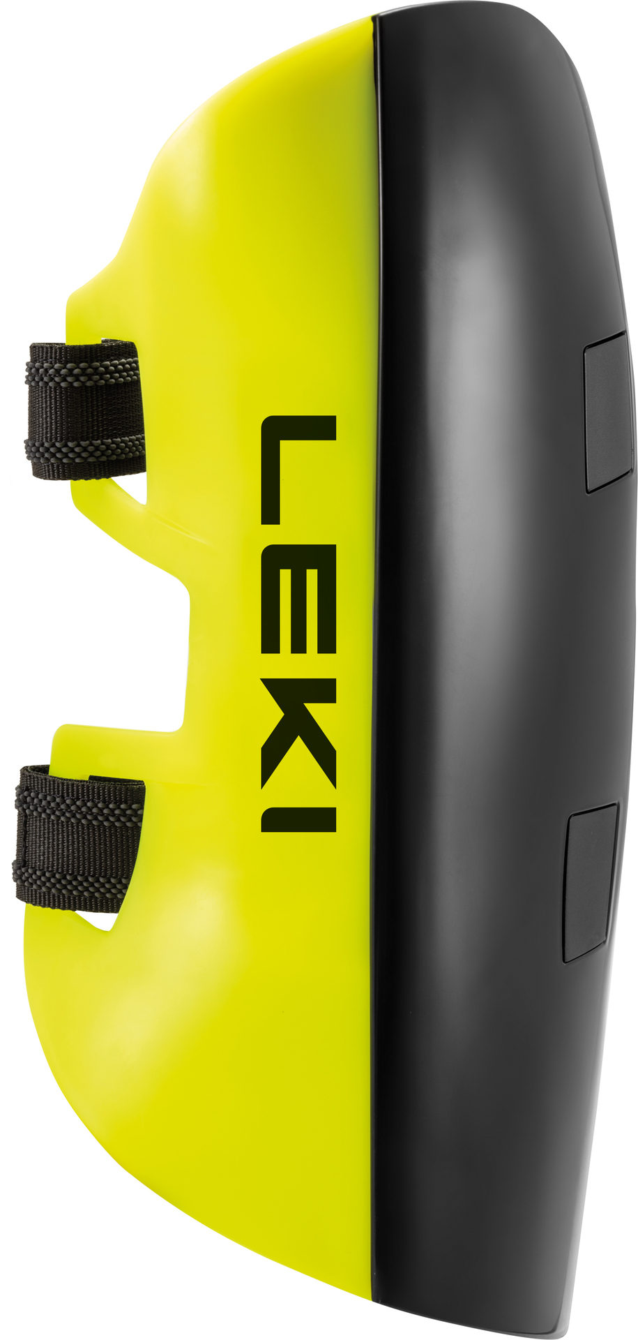 Leki 4Race Junior shin guard Yellow-black Leki 4Race Junior shin guard with Velcro fasteners, side view.