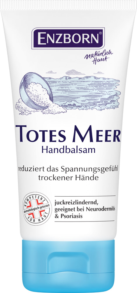 Tube Totes Meer Handbalsam mit Meer- und Salz Illustration und Produktinformationen.