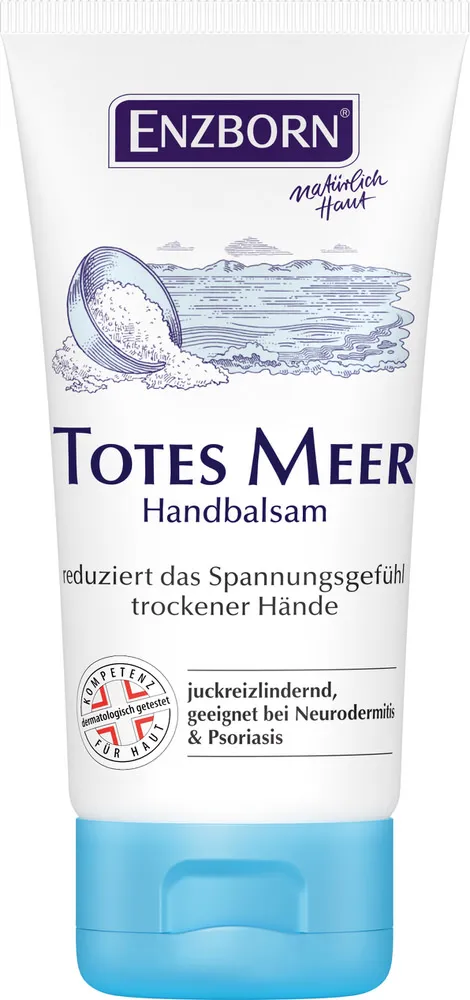 Tube Totes Meer Handbalsam mit Meer- und Salz Illustration und Produktinformationen.