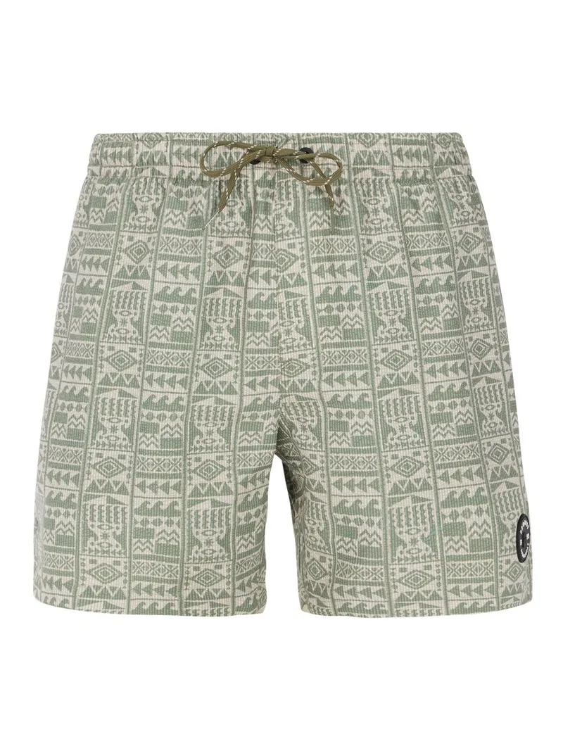 Badeshorts PRTFLIP Artichoke Green mit Muster, Kordelzug und Gummibund.