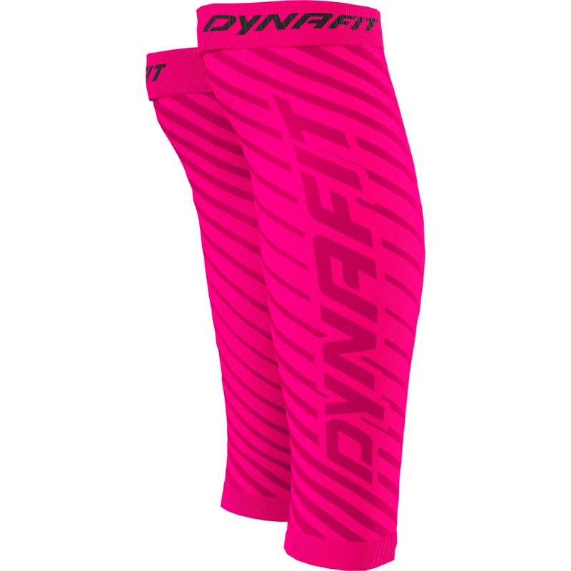 Pinke Dynafit Perform Kneeguard Beinlinge mit diagonalem Muster und Markenlogo.