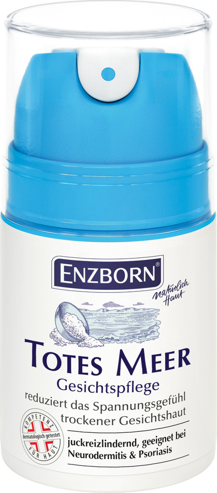 Distributeur de soins pour le visage de la mer Morte de Enzborn, hydratant et apaisant pour les peaux sensibles.
