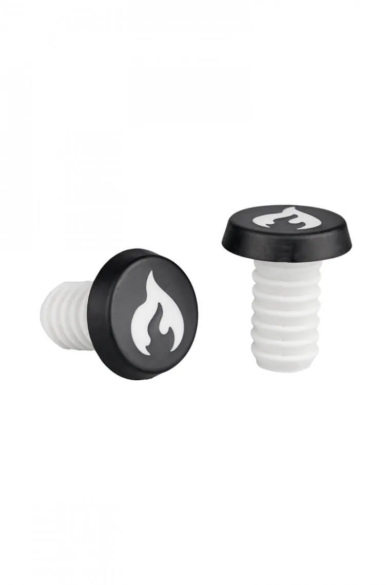 Two Chilli Pro Scooter bar ends for aluminum handlebars. Black with white flame logo.