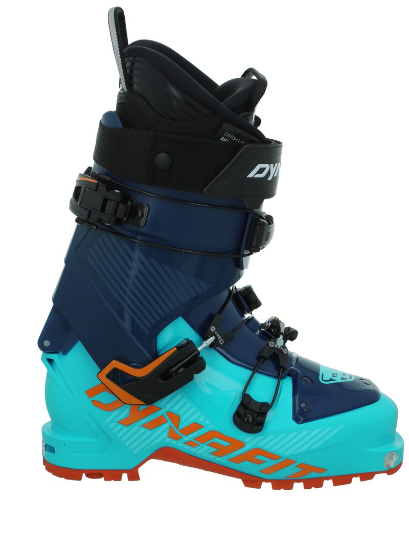 Dynafit Chaussure de ski Seven Summits pour femme Chaussure de ski de randonnée bleue et turquoise Dynafit Seven Summits Women, vue latérale.