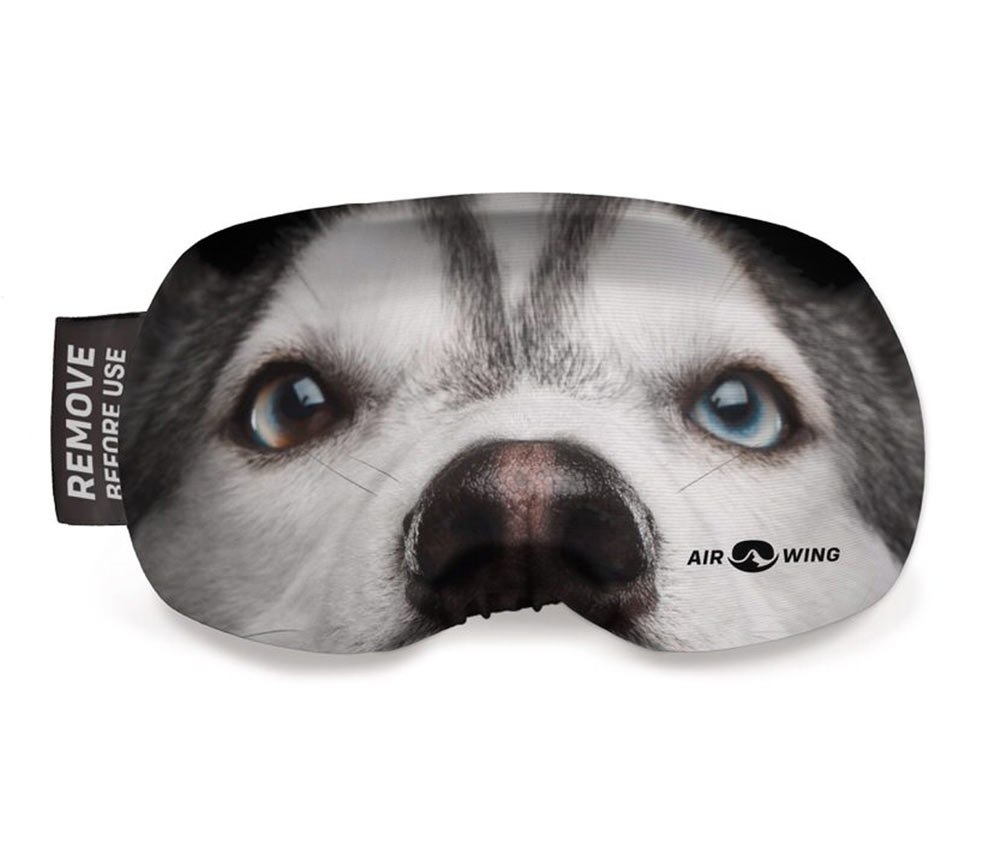 Copriocchiali da sci Husky Coperchio protettivo per maschere da sci con motivo husky, gli occhi sono blu e marroni.