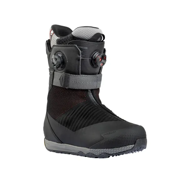 Black Nidecker Index snowboard boot with BOA system and gray sole in the profile.