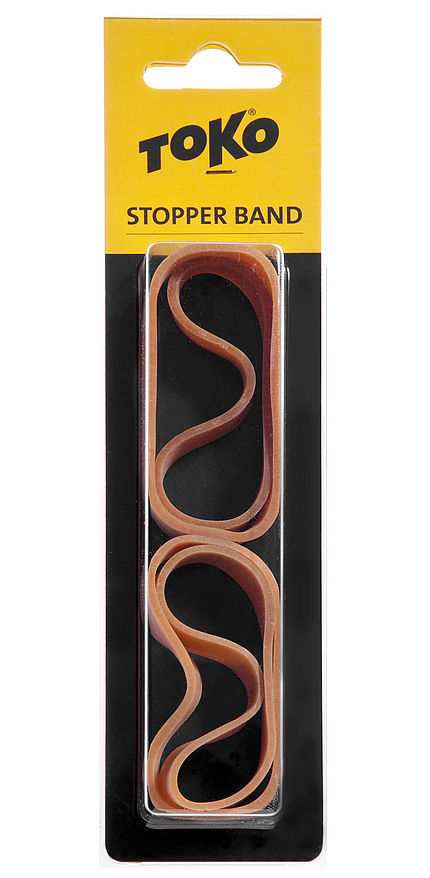 Verpackung des Toko Stopper Bands, zwei braune Gummibänder zur Fixierung von Skibremse.