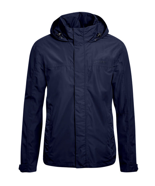 Dunkelblaue Altid M Outdoorjacke mit Kapuze, geradem Schnitt und durchgehendem Reißverschluss.