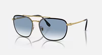 Ray-Ban RB3708 Lunettes de soleil Ray-Ban RB3708 Lunettes de soleil en noir et or avec verres bleus, vue de côté.