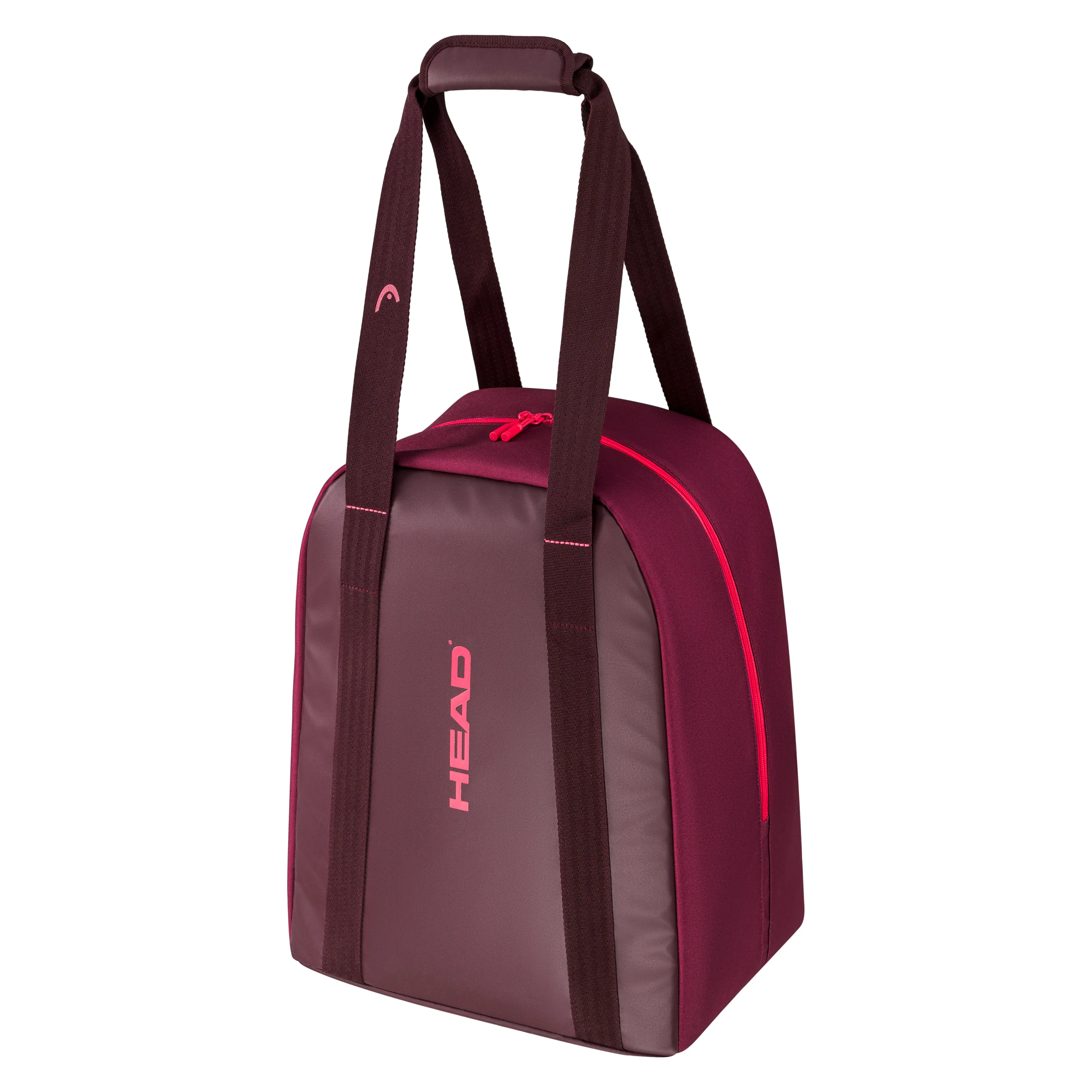 Bootbag Head pour femme de couleur bordeaux avec poignées et fermeture éclair rose.