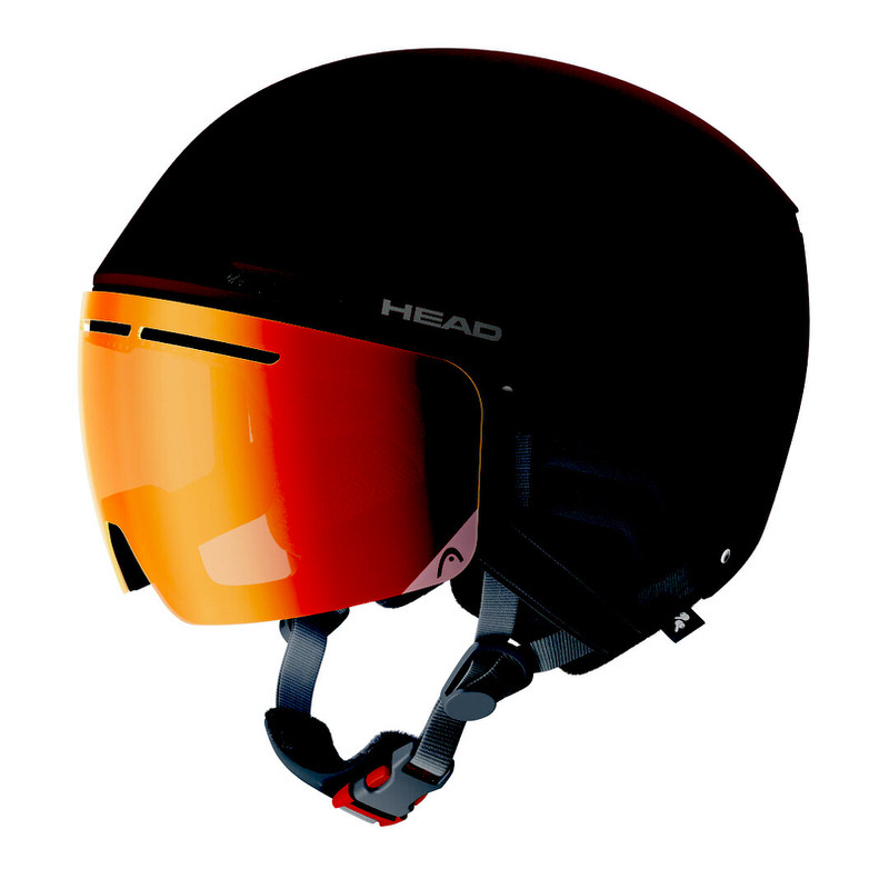 Schwarzer Visierhelm Head Cinema Pro mit orangefarbenem Visier, seitliche Ansicht.